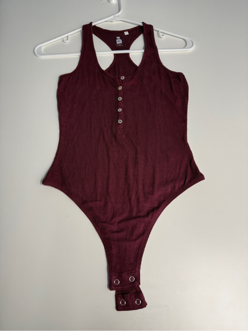 Maroon Ribbed Snap-Front Women’s One-Piece Bodysuit